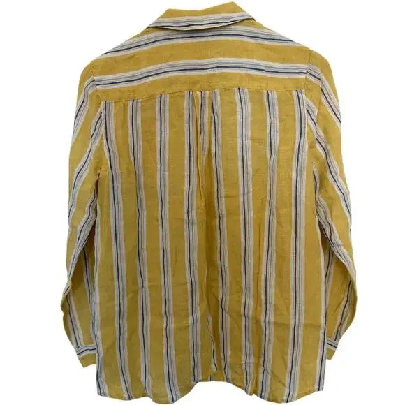 Coastal Grandmother J. Jill 100% Linen Yellow Striped Shirt Size Small Women's - Picture 4 of 5